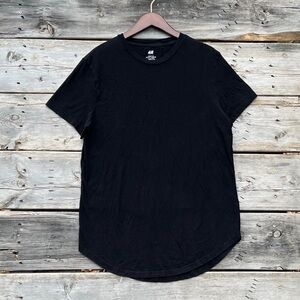 H&M Long Fit Black Cotton Scoop Neck Tee Size Medium Tall